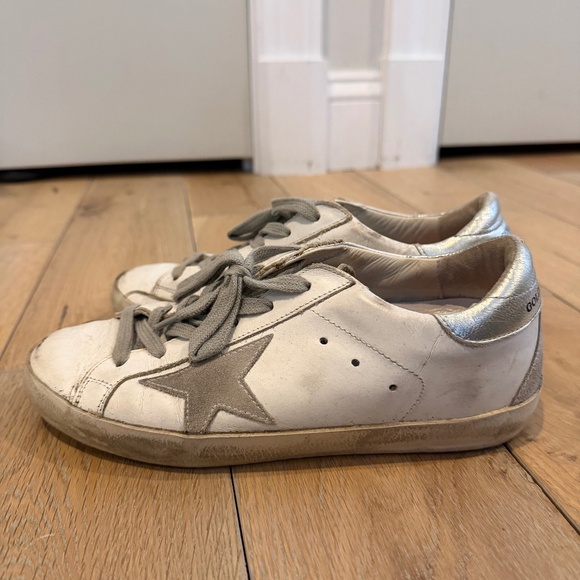 Golden Goose White & Silver Superstar Sneakers - Picture 4 of 9